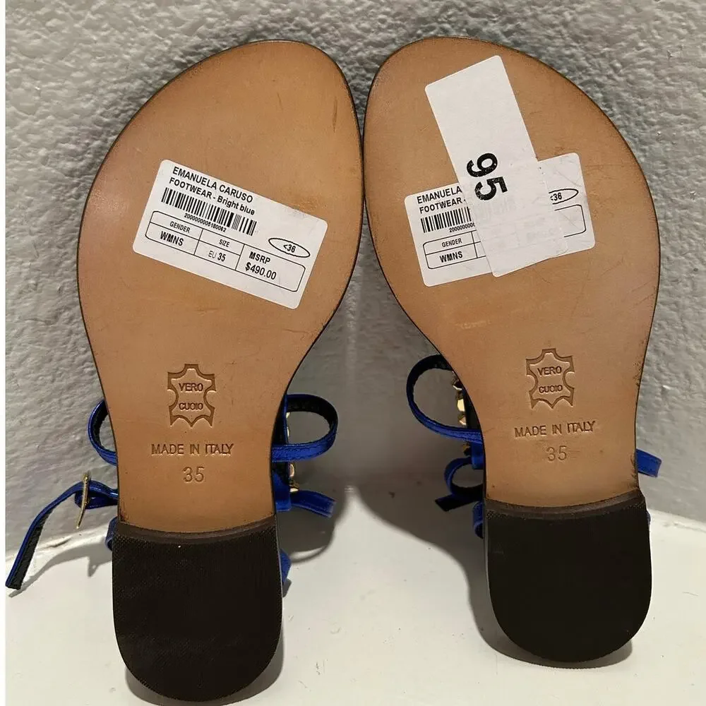 EMANUELA CARUSO New $490 Metallic Blue Crystal Embellished Sandals Sz 35(US 5.5)